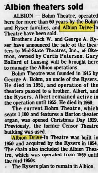 Albion Drive-In Theatre - Mar 1976 Changes Hands (newer photo)